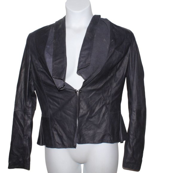 Bod & Christensen Womens Sz 8 Genuine Leather Eye Hook Front Moto Drape Jacket - Picture 1 of 12